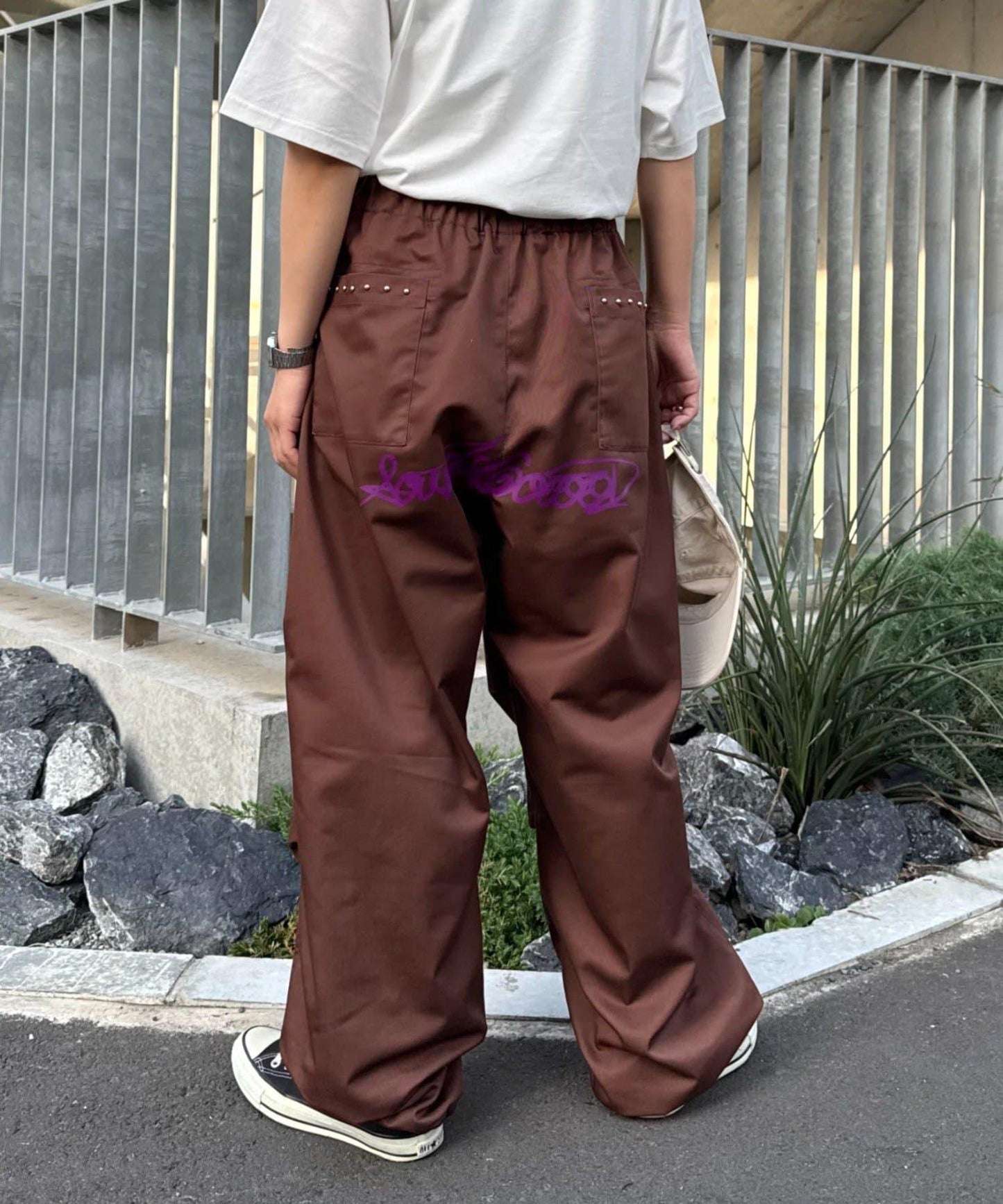 【SG】雙層膝部鉚釘傘布褲