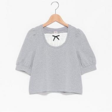 拼接布料七分袖T恤