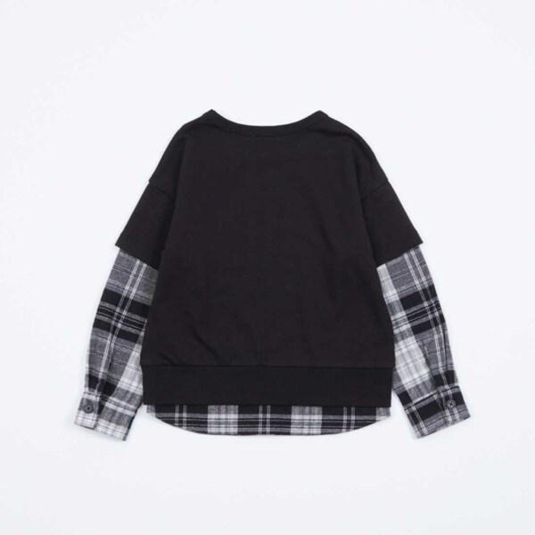 格紋與薄絨拼接疊穿風衛衣(90~160)