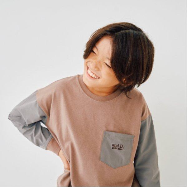 袖口口袋布拼接寬鬆長袖T恤