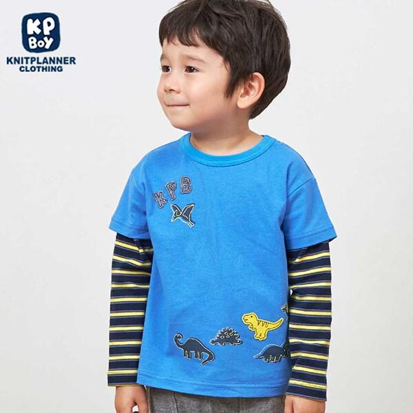 KPBOY 條紋與純色天竺拼接層疊風長袖T恤(80~120)