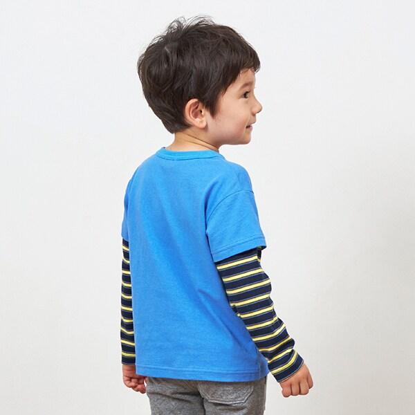 KPBOY 條紋與純色天竺拼接層疊風長袖T恤(80~120)