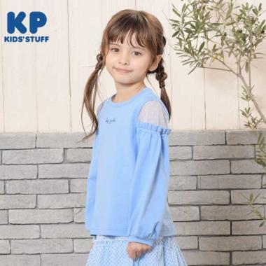 肩部波點網紗長袖T恤(120~130)