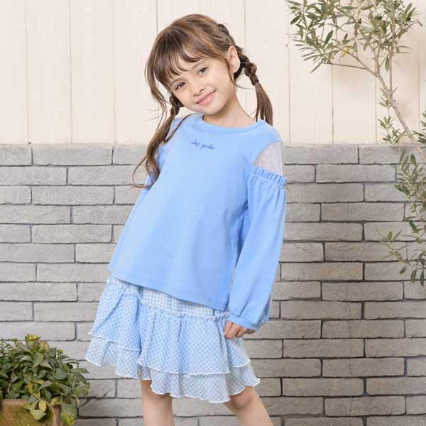 肩部波點網紗長袖T恤(120~130)