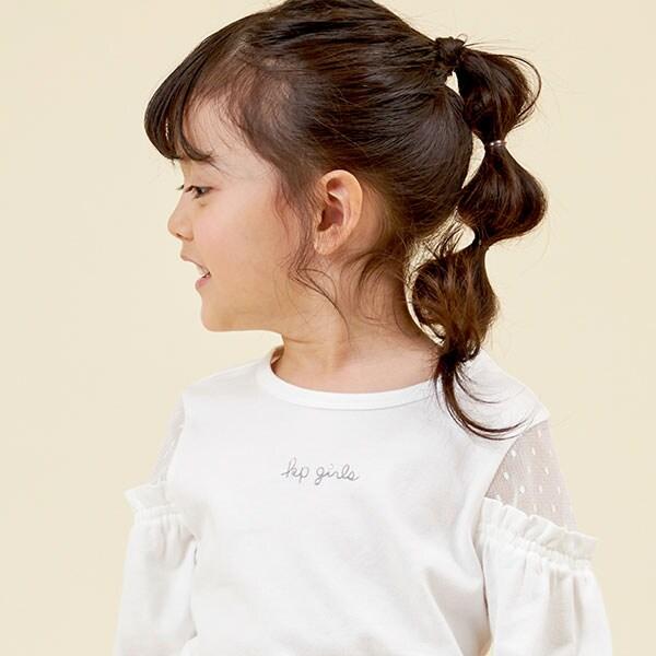 肩部波點網紗長袖T恤(120~130)