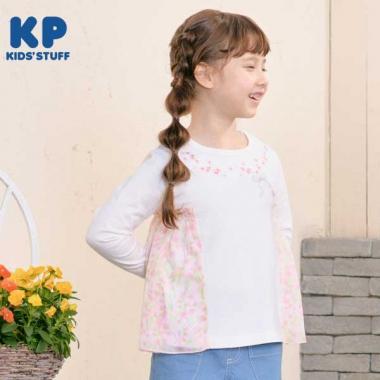 甜豌豆花紋雪紡拼接T恤(100~130)