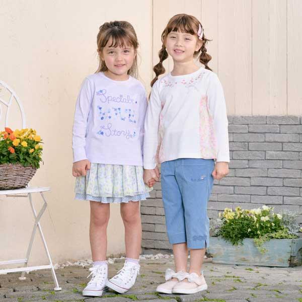 甜豌豆花紋雪紡拼接T恤(100~130)