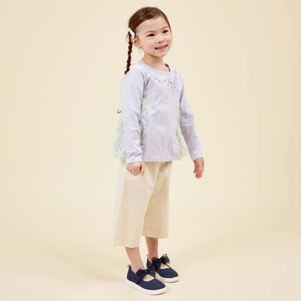 甜豌豆花紋雪紡拼接T恤(100~130)