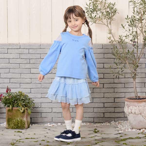 肩部波點網紗長袖T恤(120~130)