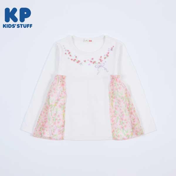 甜豌豆花紋雪紡拼接T恤(100~130)