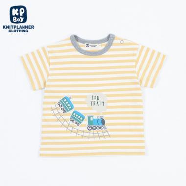 汽車印花貼布條紋T恤(80~90)