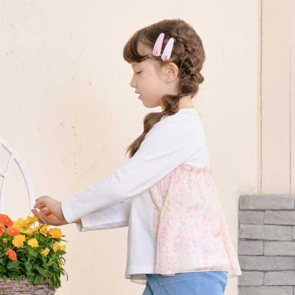 甜豌豆花紋雪紡拼接T恤(100~130)