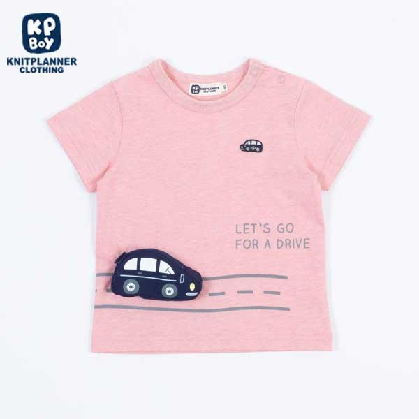 帶車車口袋彩色混紡短袖T恤(80~90)