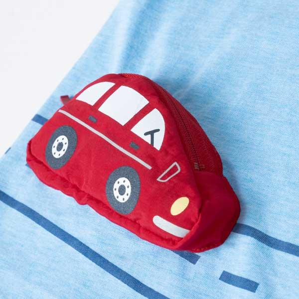 帶車車口袋彩色混紡短袖T恤(80~90)