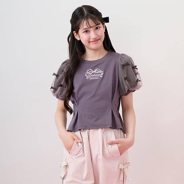 【接觸冷感】拼接袖褶皺T恤