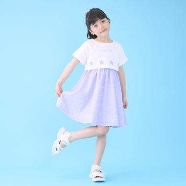 星星圖案格子吊帶連衣裙&T恤套裝