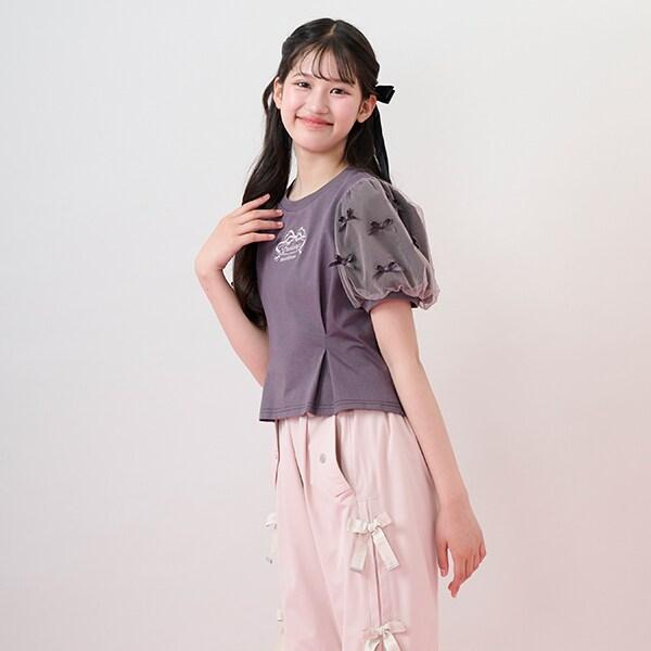 【接觸冷感】拼接袖褶皺T恤