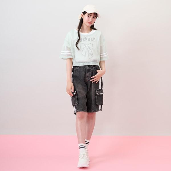 蝴蝶結網眼T恤套裝