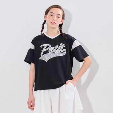 【接觸冷感】蕾絲貼布繡標刺繡T恤