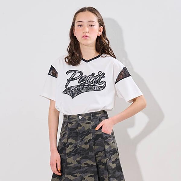 【接觸冷感】蕾絲貼布繡標刺繡T恤