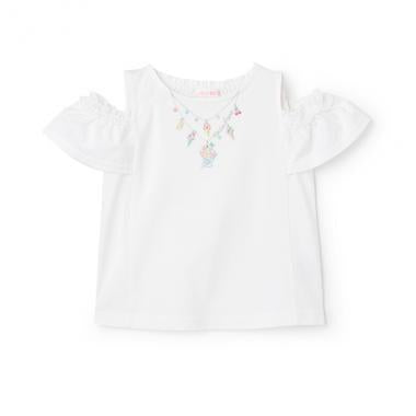 項鍊刺繡露肩兩穿短袖T恤