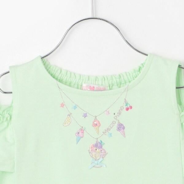 項鍊刺繡露肩兩穿短袖T恤