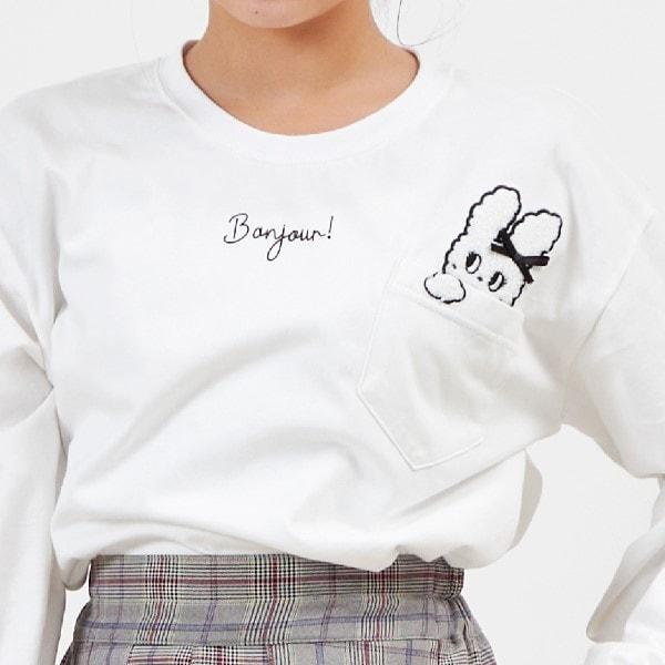 troislapins 兔子刺繡貼布長袖T恤(140~160)