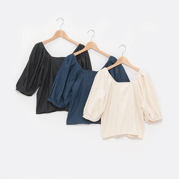 【LADIES】泡泡袖牛仔長款上衣