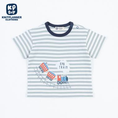 汽車印花貼布條紋T恤(80~90)