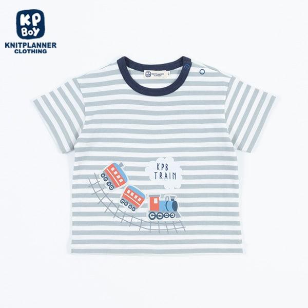 汽車印花貼布條紋T恤(80~90)