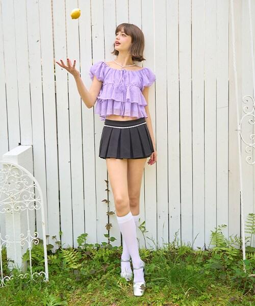 紙板褶皺迷你裙褲【韓國時尚】