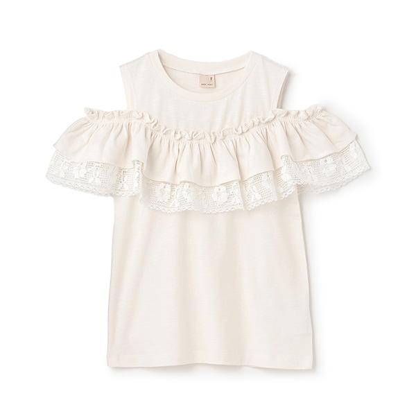 【接觸冷感/リンク】一字肩蕾絲T恤(青少年款)