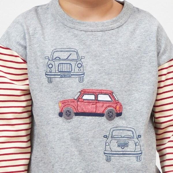 KPBOY 汽車圖案袖子條紋長袖T恤(80~140)