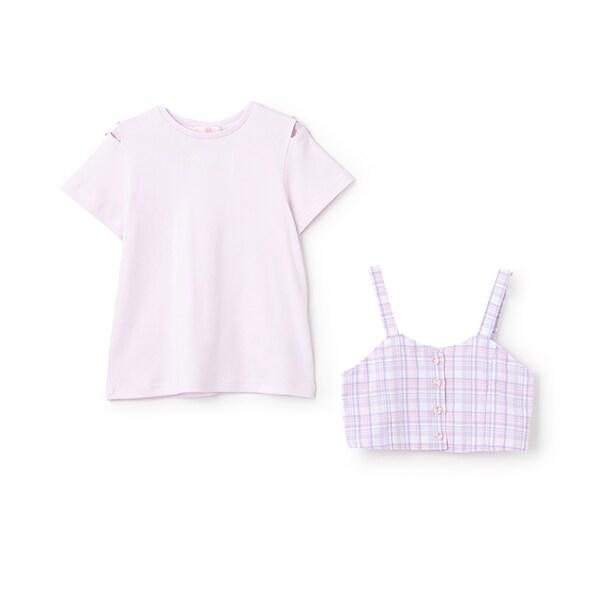 格紋吊帶背心&短袖T恤套裝