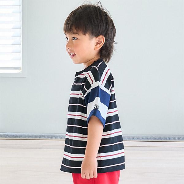 【純棉100%】【365D.】多色條紋寬鬆短袖T恤