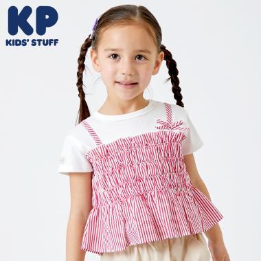 足球條紋吊帶拼接T恤