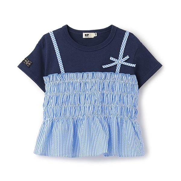 足球條紋吊帶拼接T恤