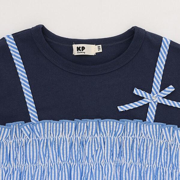 足球條紋吊帶拼接T恤