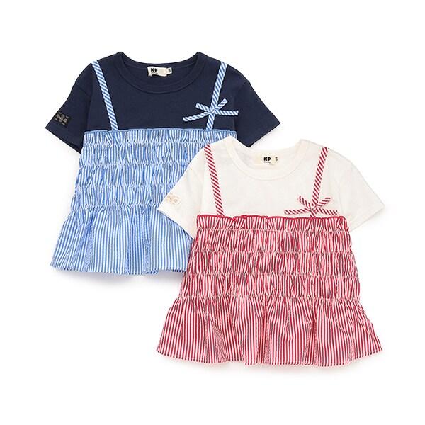 足球條紋吊帶拼接T恤