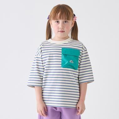 拼色條紋口袋寬鬆T恤