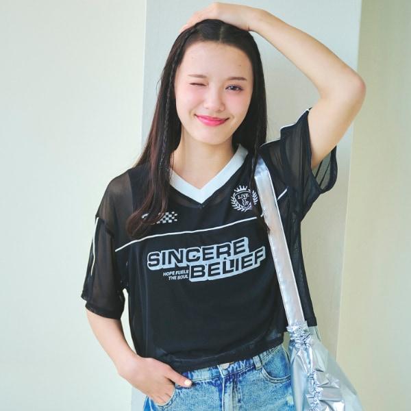 【LTXC】帶內搭網紗T恤