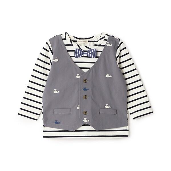 鯨魚刺繡背心疊穿長袖T恤