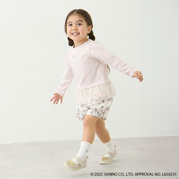 【三麗鷗】花朵網紗長袖T恤