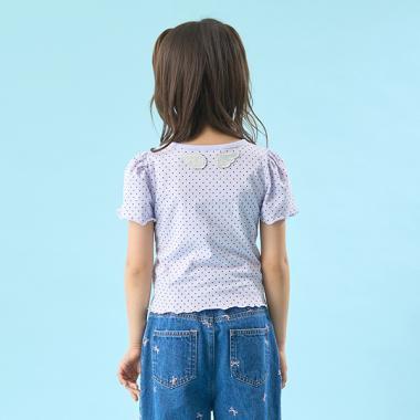 【軟棉】波點印花迷你泡泡袖短袖T恤