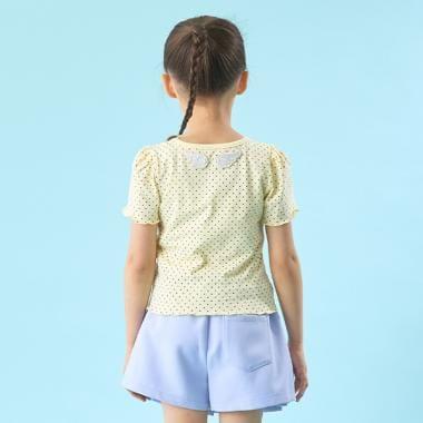 【軟棉】波點印花迷你泡泡袖短袖T恤