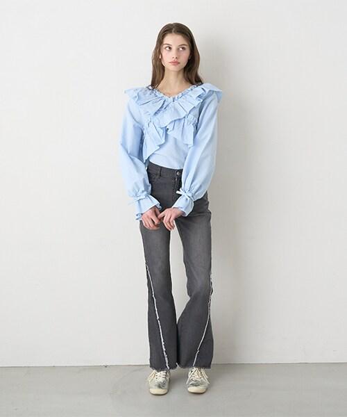 流蘇牛仔喇叭褲【韓國時尚】