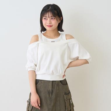 一字肩疊穿T恤