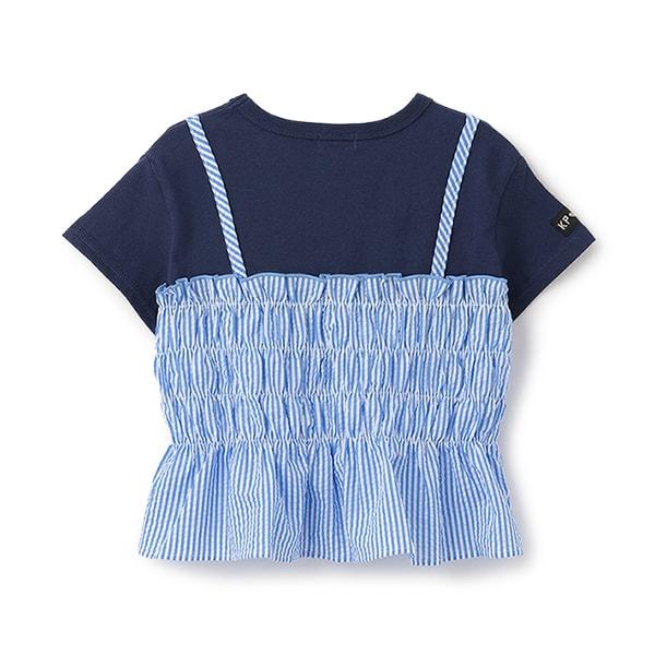 足球條紋吊帶拼接T恤