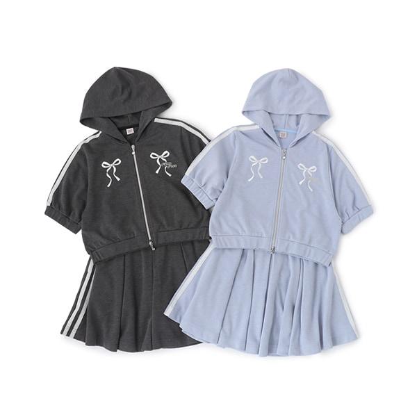【Nico☆Petit登載】亮片迷你衛衣拉鍊連帽衫&喇叭裙褲套裝
