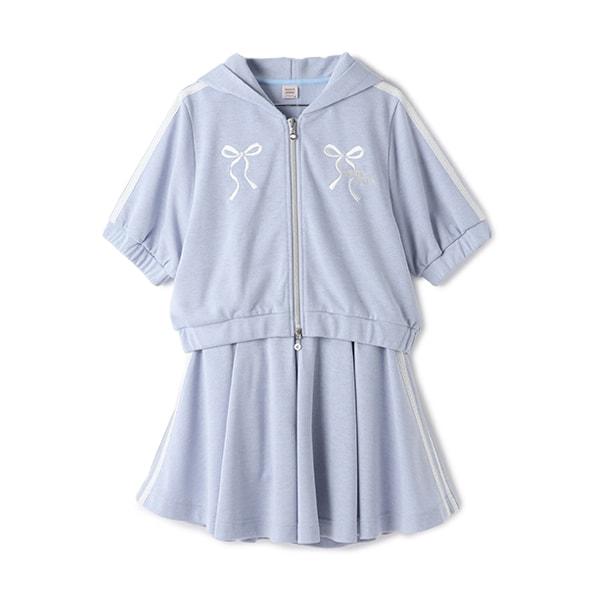 【Nico☆Petit登載】亮片迷你衛衣拉鍊連帽衫&喇叭裙褲套裝